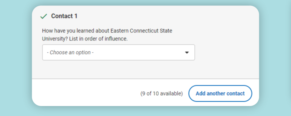 Form asking how the student heard about Eastern Connecticut State University.