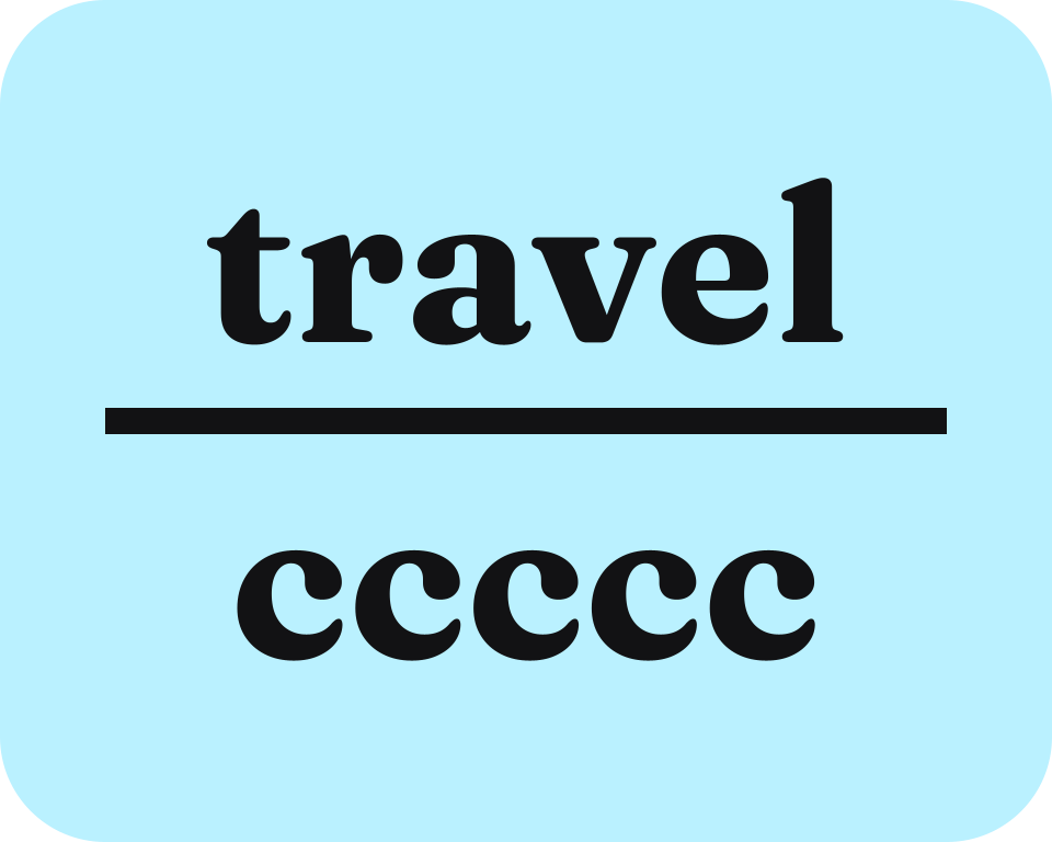 The word "travel" above the letter "c" repeated five times.