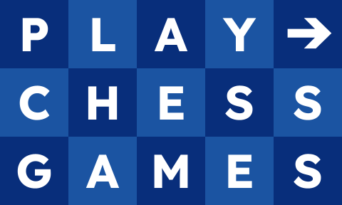 The phrase "play chess games" laid out on a blue checkerboard.