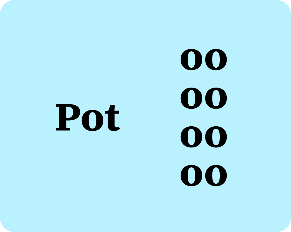 The word "pot," and the letter "O" repeated eight times.